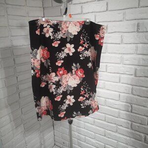 Ricki's Ladies Elastic Waist Size XXL Black with Peach & Grey Flowers Skirt